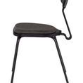 Side profile highlighting the angled backrest and cushion thickness on the black metal frame