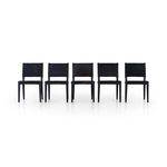 Row of five Villa Dining Chairs in varying dark shades with black hair on hide upholstery