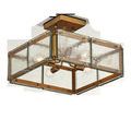 Semi-flush mount ceiling light angled from below highlighting the clear textured glass panels