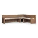 Wide side perspective emphasizing the straight lines and smooth woven texture of rattan frame