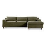Hutton sectional sofa in olive green chenille fabric with mid-century tapered wood legs and plush cushions