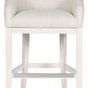 Ryder Performance Wood Flare Base Stool with curved barrel seat, flared light wood legs, and beige textured upholstery