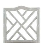 Close detail of limed oak lattice back with bamboo texture in soft grey finish