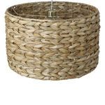 Close-up bottom interior view of woven shade displaying thick braided texture and brass fixture