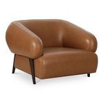 Devlin chair angled view showing deep curved arms and squared base on angled wooden legs