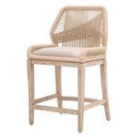 Angled front-left perspective showing armrest curve and wood grain texture on legs