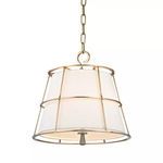 Savona 2 Light Pendant with linen shade encased in metal frame, cone-shaped finial, and hanging loop on chain