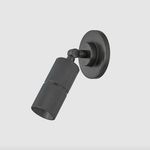 Angled side profile highlighting textured knurling and circular wall mount in distressed bronze finish