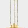 Woodrow Pendant showing top view ceiling mount and three gold chains suspending the fixture