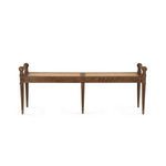 Vienna Bench front view highlighting symmetrical design and tapered legs with brass feet