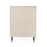 rear view showing flat wood panel with visible screw heads and legs from behind