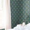 Wallpaper in a bedroom setting featuring a view of bed linens and a sunlit window with curtains