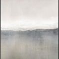Abstract mountain landscape painting in muted gray and beige tones with soft horizontal layering