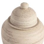 Close-up of rounded lid with knob on Arabella jar, showing textured speckled ceramic detail
