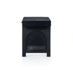 Close-up showing right corner and top surface of Tilda desk with black wash finish