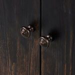 close-up of top wood surface showing dark distressed finish with visible grain and plank joins