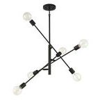 Chandelier shown from an elevated side angle with bulbs pointing outward on thin rods