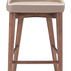 Front view showing wide cushioned seat and symmetrical wooden legs with horizontal support bars