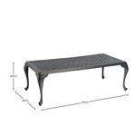 Provance Ancient Earth Aluminum Coffee Table shown with dimensions and bronze finish