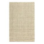 Beige handwoven jute area rug with a subtle chevron pattern and textured natural fibers