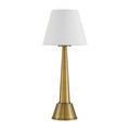 Same styled scene as before with warm wall light above lamp and table set with dining plates and chairs