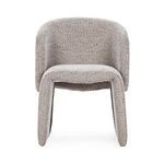 Front view showing rounded backrest and integrated leg design of textured beige Halstead dining chair