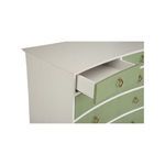 Partial top-angle view with one top drawer opened, showing white smooth interior drawer box