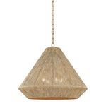 Keats pendant with a conical woven jute shade and a visible central candle cluster inside, suspended by a metal chain