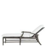 Side profile of chaise with white cushion and dark gray frame, backrest partially reclined