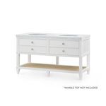 White Sienna 2-Drawer Table base with fluted apron, polished nickel pulls, open lower shelf with woven texture