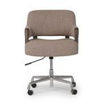 Front close-up emphasizing lever, cushioned seat, and armrests of Henrik Desk Chair