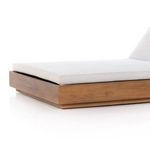 Close-up of teak boxed base and stone grey cushion thickness and texture