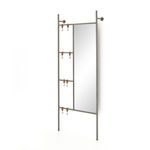 Side angle showing the mirror’s slim profile and wall-mount brackets in gunmetal finish