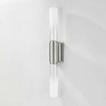 Colrain Wall Sconce with elongated cylindrical Sfumato glass shades and polished metal base casting light upward and downward