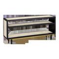 Console table with woven ivory raffia panels inset with glass surrounded by black Okoume wood frame and legs