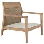 Alternate angle of Savannah Natural Teak Lounge chair with woven back and beige seat cushion