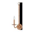 Saxon Single-Light Tan Wall Sconce with rattan wrapping, round base, curved arm, and candle-style bulb holder