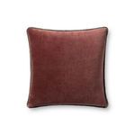 Square wine-toned velvet throw pillow with piped edges in dark gray, 18 by 18 inches