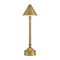 Traipse lamp standing centered on white with cone shade upward and polished brass base