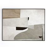Mixed media abstract landscape painting with neutral tones in a black maple frame