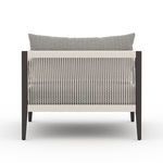 Rear view of Sherwood chair showing full cotton rope backing and patterned gray cushions