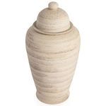 Top angle view of closed Arabella jar with lid showing shape and ceramic texture from above