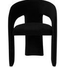 Black Anise Dining Chair with rounded backrest and open space between seat and backrest, upholstered in smooth fabric