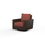 Montecito Swivel Rocker Club Chair with Cognac multi-colored resin wicker and rust-colored cushions