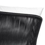 Upper angled close-up showing curved back with tightly wrapped black rope and white cushion
