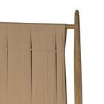Close-up on right top corner of woven paper cord headboard wrapping with visible vertical and horizontal lines