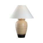 Kento Lamp table lamp with sandy clay textured base in beige ombré fading to black and white wide fabric shade