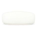 Straight rear view of the Excelsior sofa showcasing solid back panel in boucle fabric