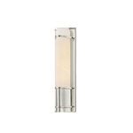 Tottenville Wall Sconce with slim triangular matte cloud glass shade and brushed metal frame in vertical orientation