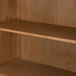 Close-up of interior shelves inside Knightdale Brown Wooden Cabinet showing smoked pine wood grain